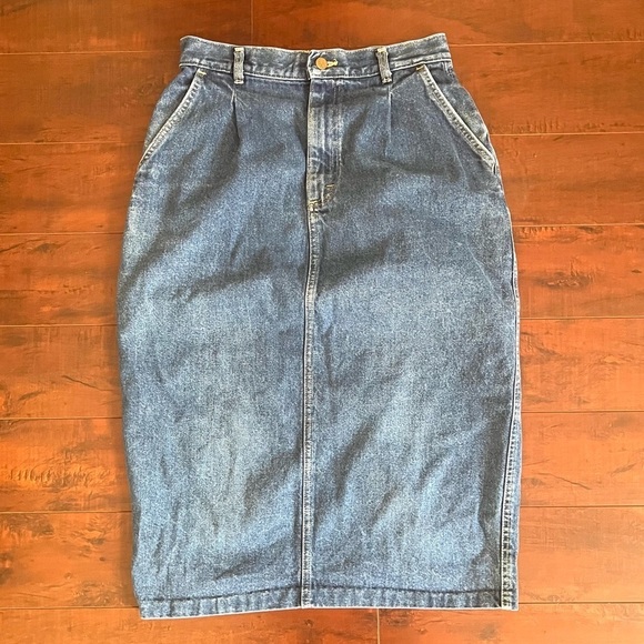 VINTAGE Lee Denim Midi Jean Skirt 1980s Size 14 Vtg 80s - Picture 3 of 10